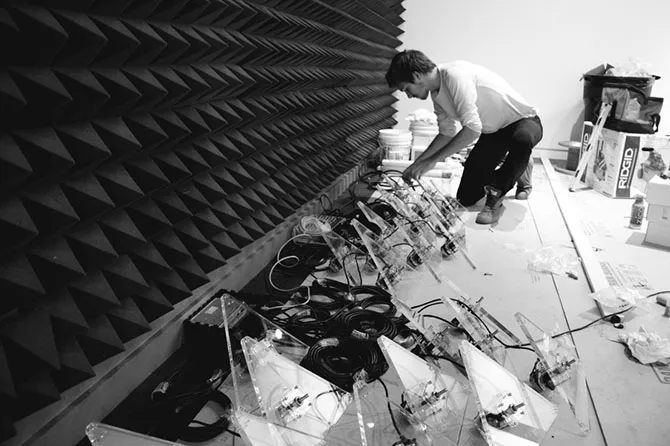 Jon-Kyle Mohr working on a sound installation.