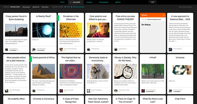 New posts gallery, Space Collective.