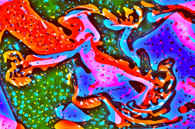 Screengrab, fluid simulation with Turing patterns, linked by Folkert Gorter.